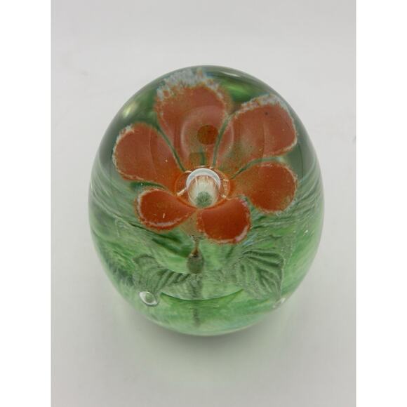 Vintage 1974 Hand Blown Glass Paper Weight Orange Flower Signed R. D. Colekagoff - Picture 3 of 9